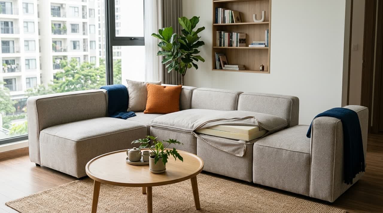Cách vệ sinh & giặt vỏ áo sofa module đúng cách — bền màu, giữ form